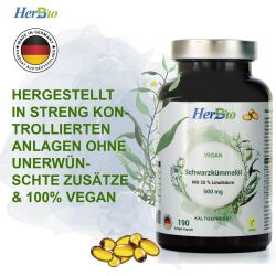 HerbBio - Schwarzkümmelöl 500mg Vegan 190 Kapseln