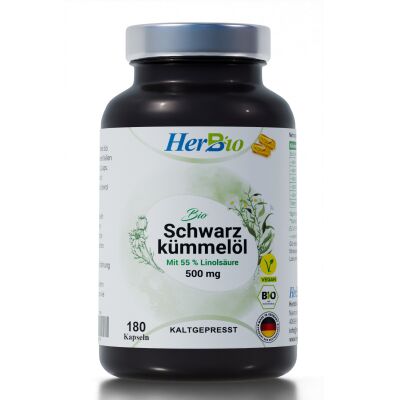 HerbBio - Bio Schwarzkümmelöl 500mg Vegan 190 Kapseln