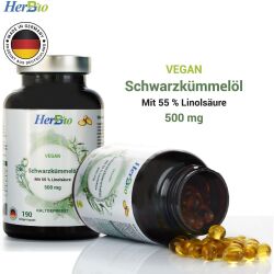 HerbBio - Bio Schwarzkümmelöl 500mg Vegan 190 Kapseln